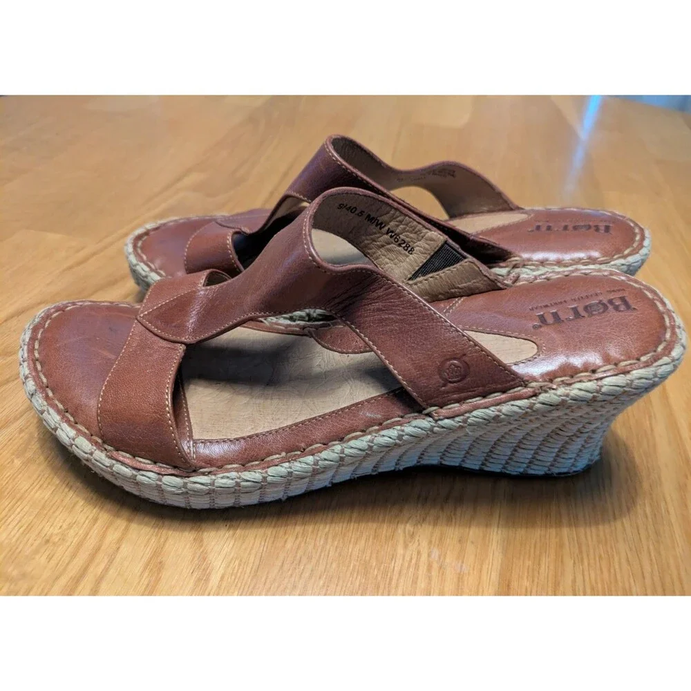Born Drillers Sandals Womens 9 40.5 M W Brown Leather Espadrille Wedge Open Toe